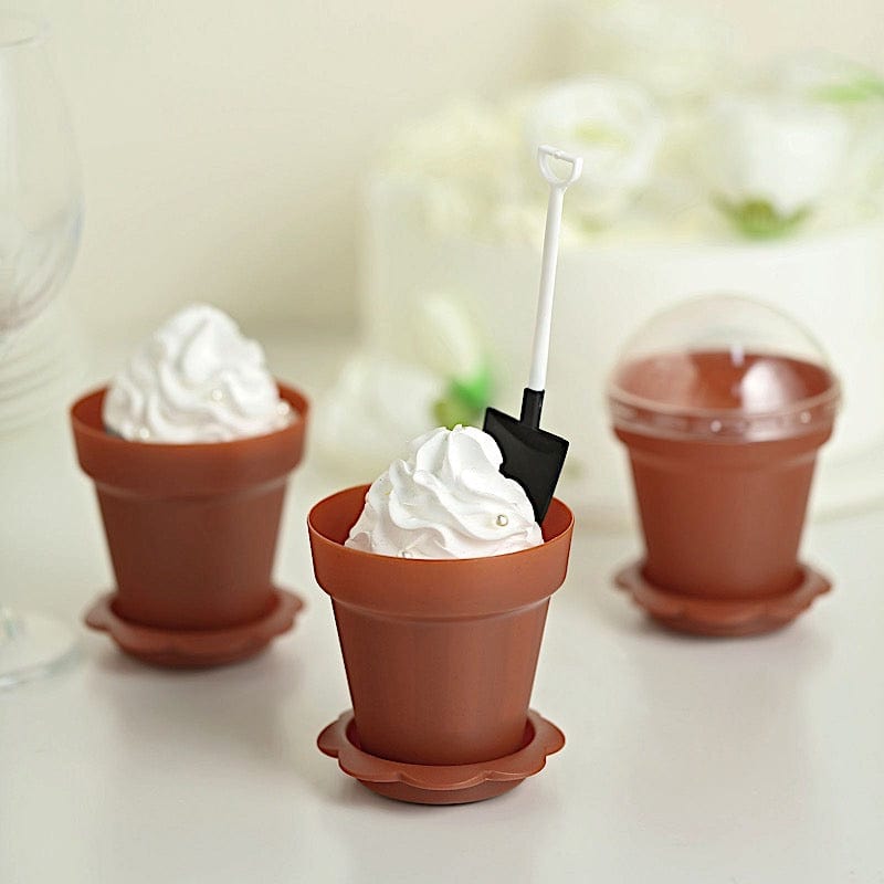 12 Mini Flower Pot Dessert Cups with Lid and Shovel Spoon