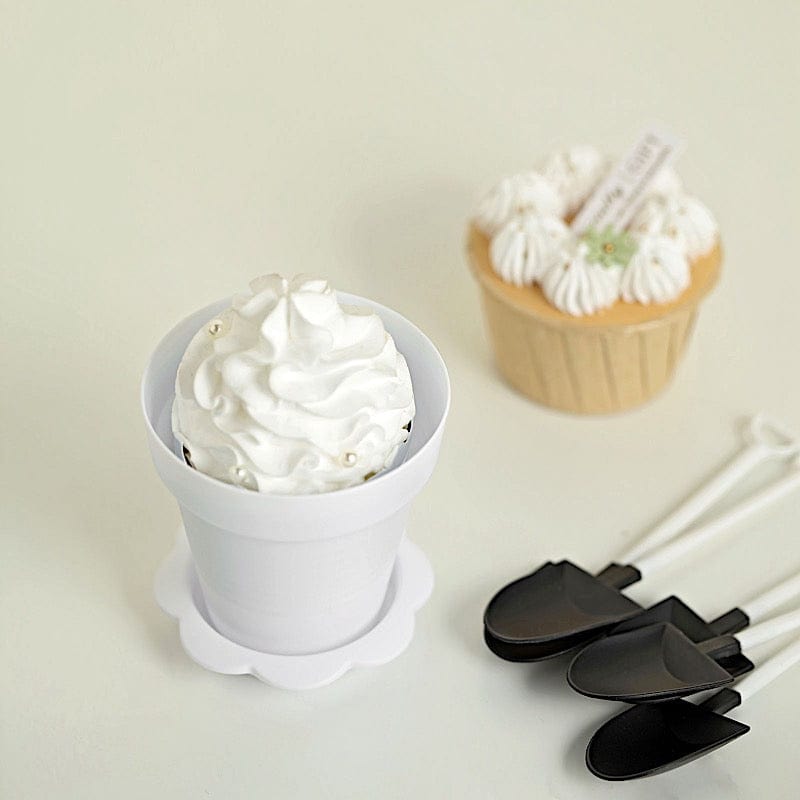 12 Mini Flower Pot Dessert Cups with Lid and Shovel Spoon