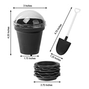 12 Mini Flower Pot Dessert Cups with Lid and Shovel Spoon - Black PLTC_FIL_020_BLK