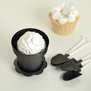 12 Mini Flower Pot Dessert Cups with Lid and Shovel Spoon - Black PLTC_FIL_020_BLK