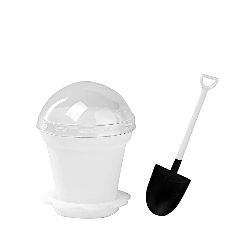 12 Mini Flower Pot Dessert Cups with Lid and Shovel Spoon PLTC_FIL_020_WHT