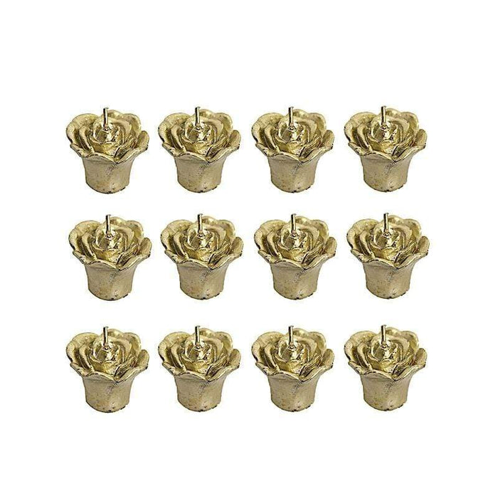 12 pcs 1" wide Mini Rose Flower Floating Candles CAND_SM_GOLD