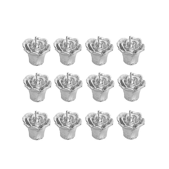 12 pcs 1" wide Mini Rose Flower Floating Candles CAND_SM_SILV