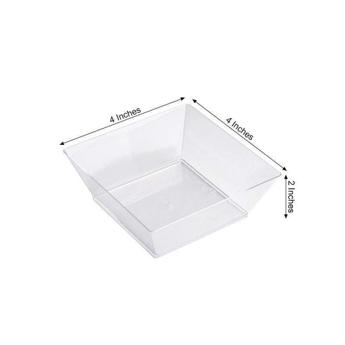 12 pcs 10 oz Clear Square Plastic 4.25" Bowls - Disposable Tableware