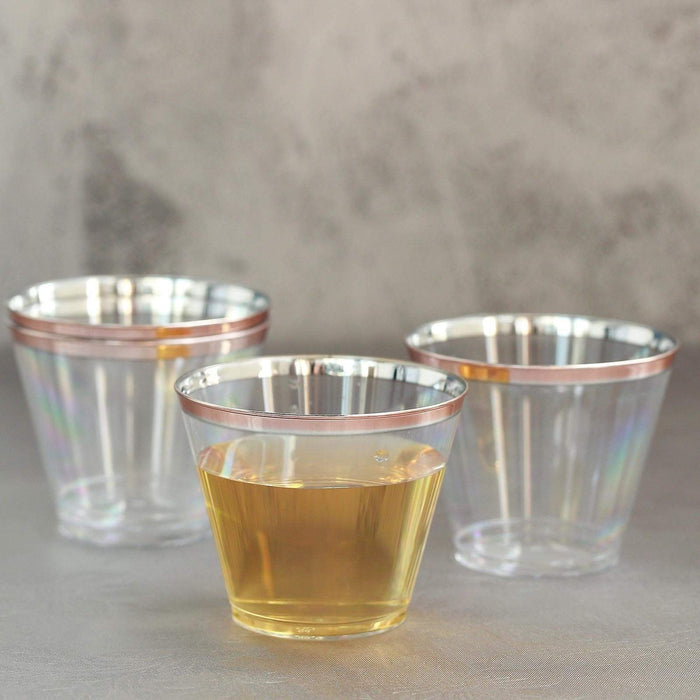 12 pcs 10 oz Clear with Rose Gold Rim Plastic Cups - Disposable Tableware DSP_CUWN002_9_CLRG2
