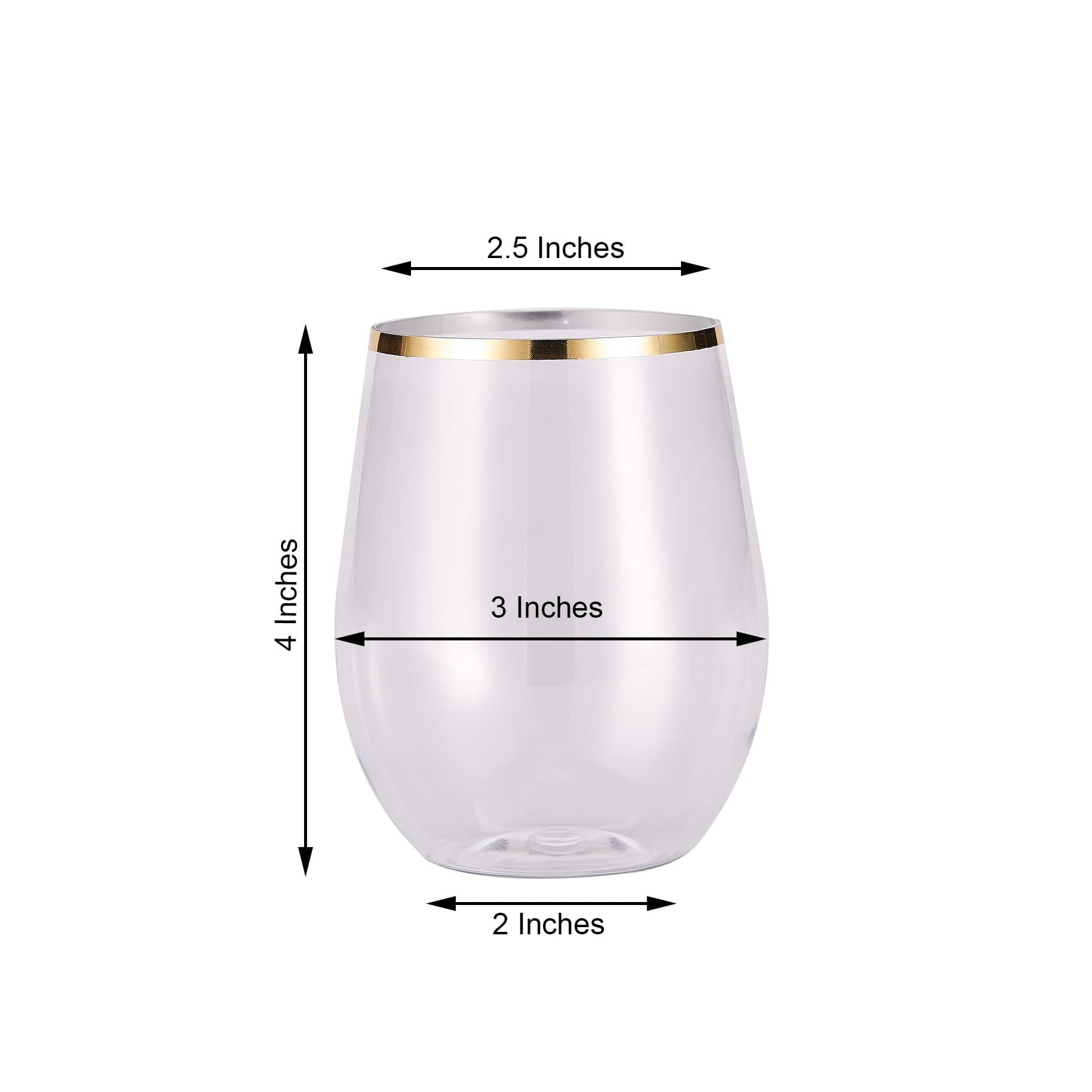 12 pcs 14 oz Clear with Gold Rim Stemless Plastic Wine Glasses - Disposable Tableware DSP_CUWN003_12_GOLD