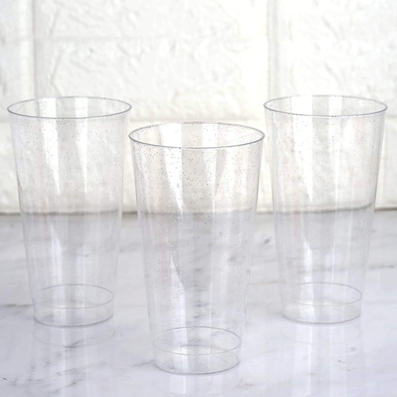 12 pcs 16 oz Glittered Plastic Cocktail Glasses - Disposable Tableware
