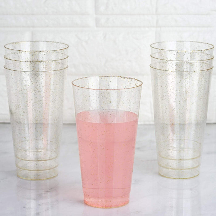 12 pcs 16 oz Glittered Plastic Cocktail Glasses - Disposable Tableware PLST_CU0066_CLRG