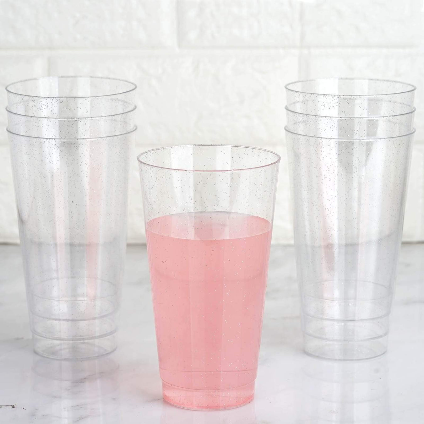 12 pcs 17 oz Glittered Plastic Cocktail Glasses - Disposable Tableware