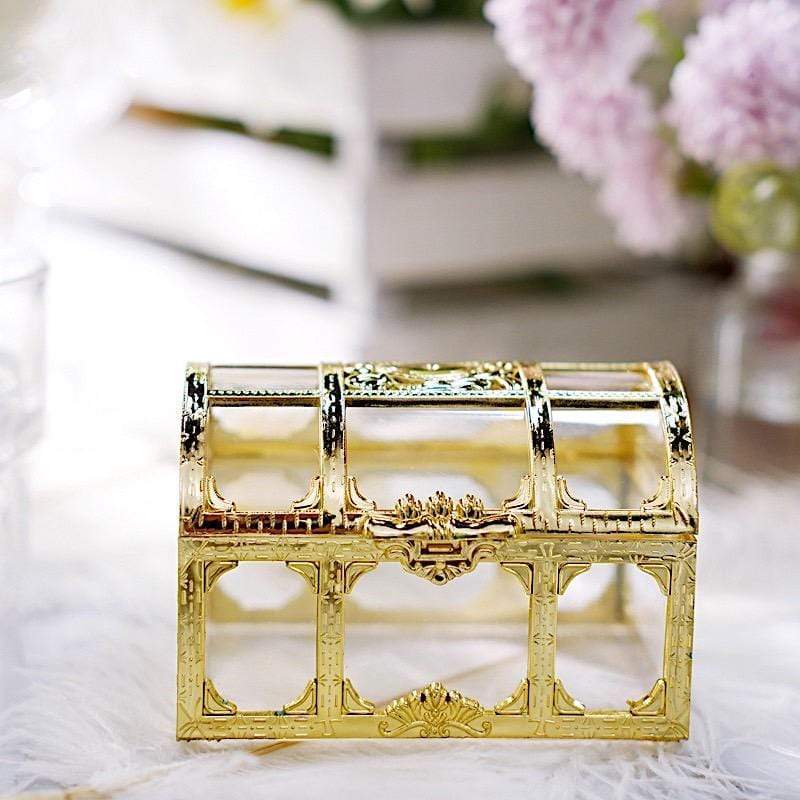 12 pcs 2.5" tall Mini Treasure Chests Favor Boxes - Clear and Gold PLTC_FIL_007_L_GOLD