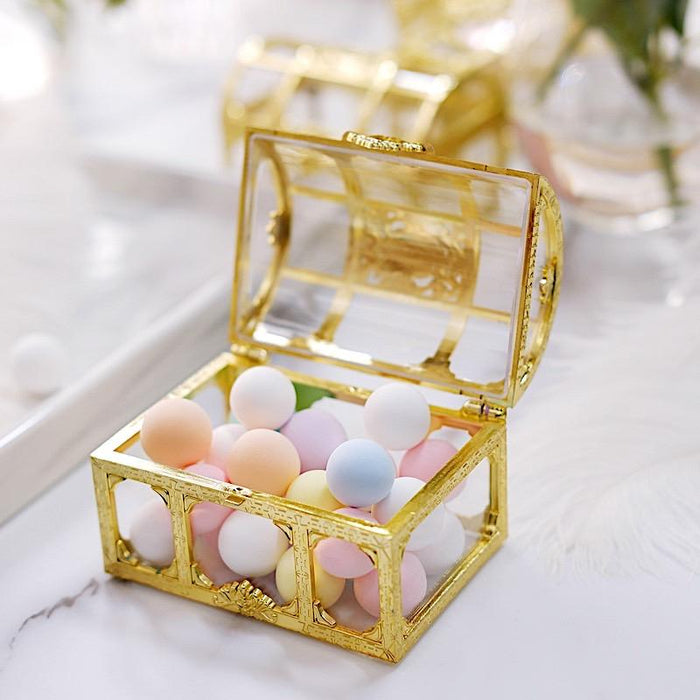 12 pcs 2.5" tall Mini Treasure Chests Favor Boxes - Clear and Gold PLTC_FIL_007_L_GOLD