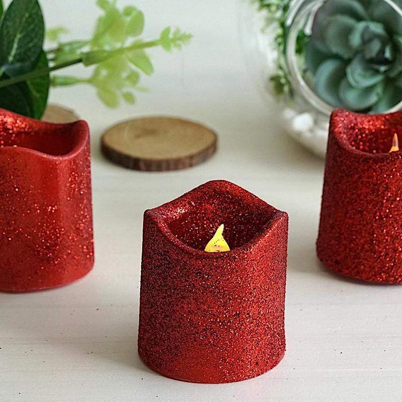12 pcs 2" tall LED Votive Glittered Candles Lights