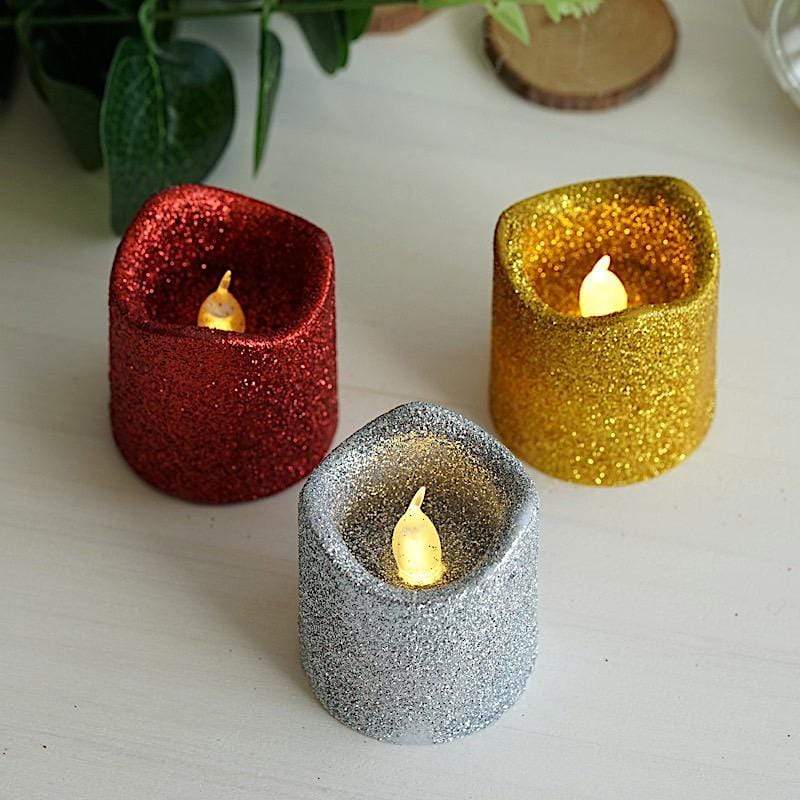 12 pcs 2" tall LED Votive Glittered Candles Lights