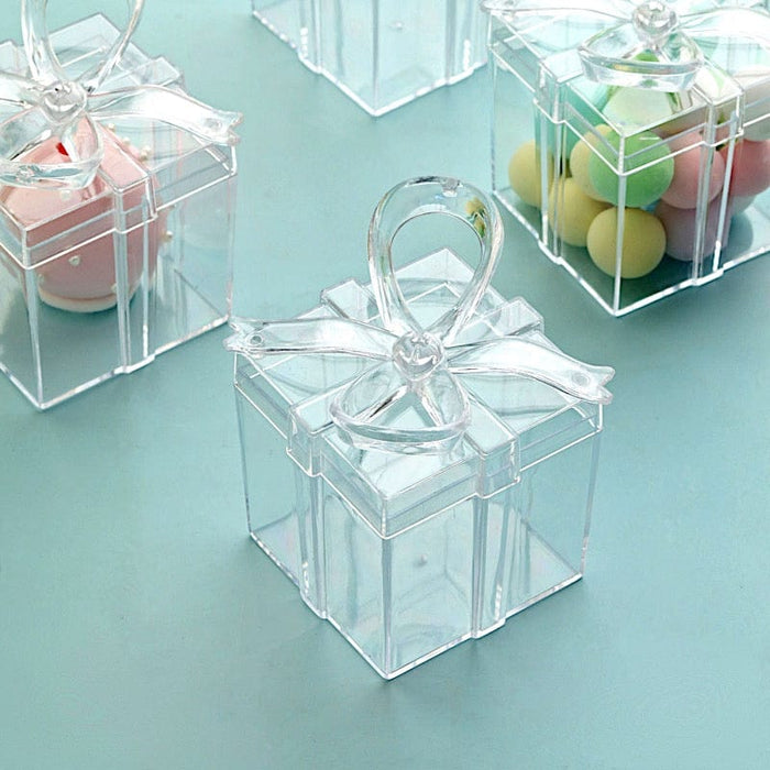 12 pcs 3" Mini Square with Bow Favor Gift Boxes - Clear