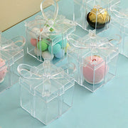 12 pcs 3" Mini Square with Bow Favor Gift Boxes - Clear