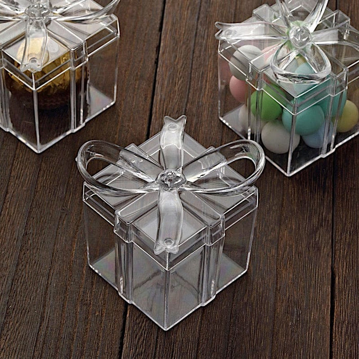 12 Clear 3 Square Bow Top Design Favor Boxes Gift Holders Party