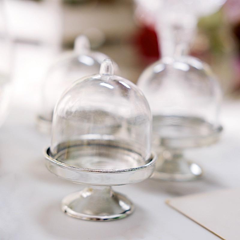 12 pcs 3" tall Mini Cake Stands with Dome Favor Holders