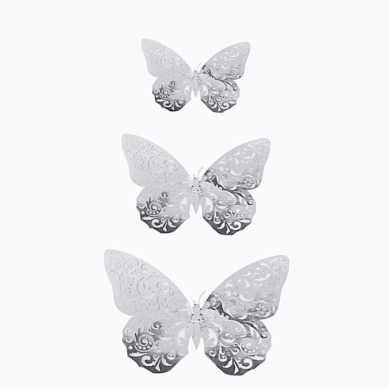 12 pcs 3D Butterfly Wall Decals Removable DIY Stickers CONF_BUT03_SILV