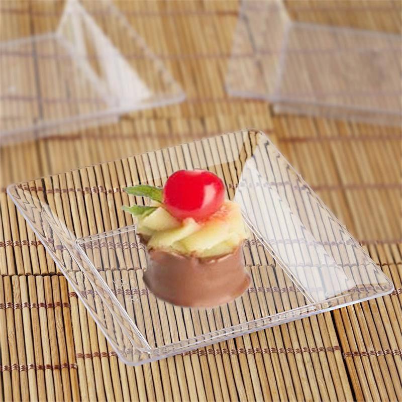 12 pcs 4" Clear Elegant Square Plastic Plates - Disposable Tableware PLST_PLA0064_CLR