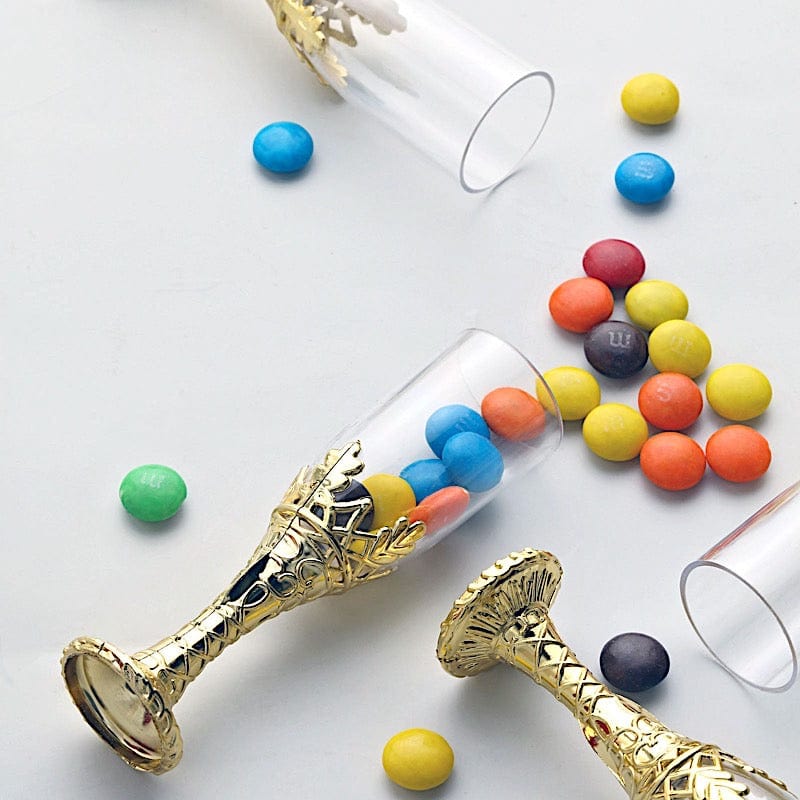 12 pcs 4" Mini Champagne Flute Glass Party Favor - Clear and Gold PLTC_FIL_021_GOLD