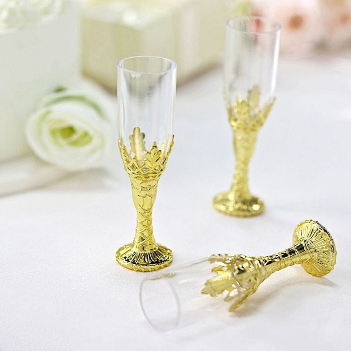 12 pcs 4" Mini Champagne Flute Glass Party Favor - Clear and Gold PLTC_FIL_021_GOLD
