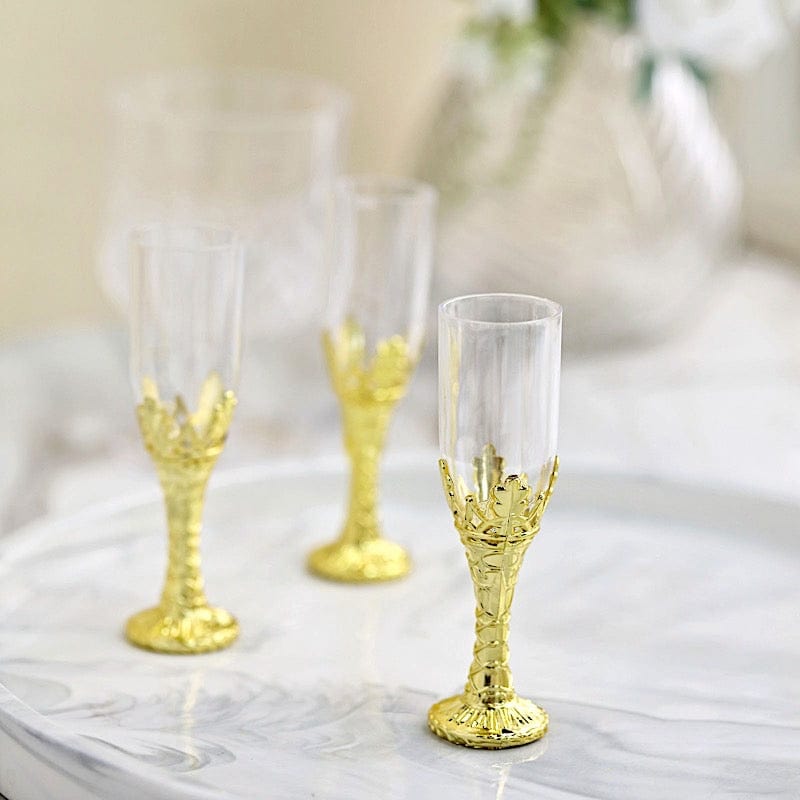 12 pcs 4" Mini Champagne Flute Glass Party Favor - Clear and Gold PLTC_FIL_021_GOLD