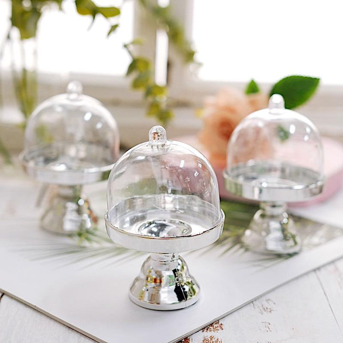 12 pcs 4" tall Mini Cake Stands with Dome Favor Holders