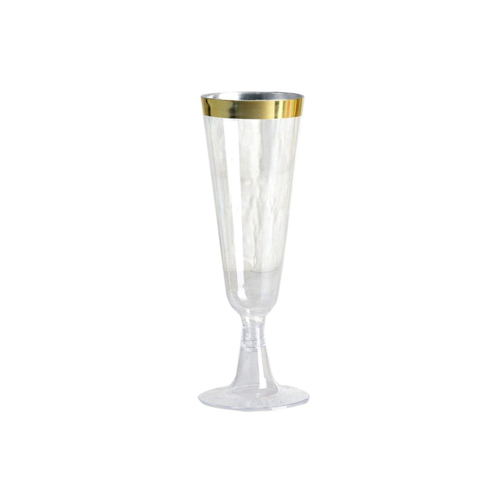 12 pcs 5 oz Clear with Gold Rim Plastic Champagne Disposable Glasses PLST_CU0071_GOLD