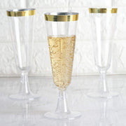 12 pcs 5 oz Clear with Gold Rim Plastic Champagne Disposable Glasses PLST_CU0071_GOLD