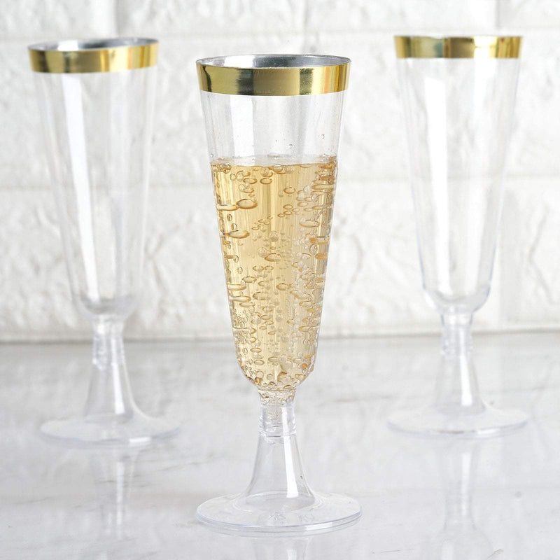 12 pcs 5 oz Clear with Gold Rim Plastic Champagne Disposable Glasses PLST_CU0071_GOLD