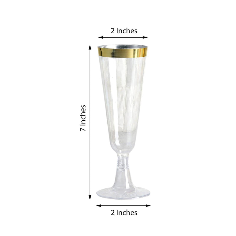 12 pcs 5 oz Clear with Gold Rim Plastic Champagne Disposable Glasses PLST_CU0071_GOLD