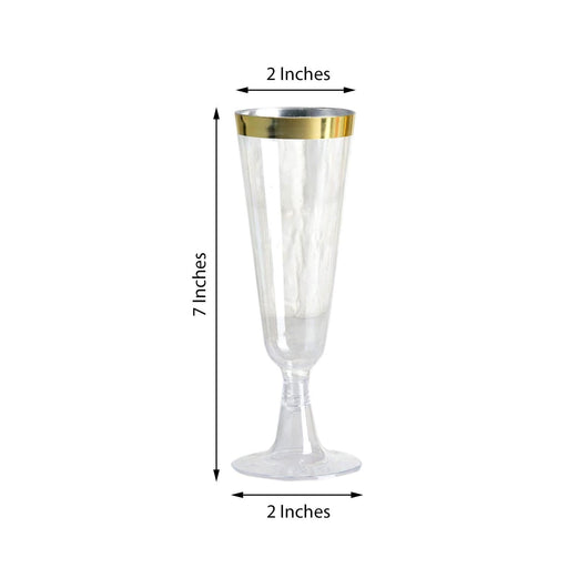 12 pcs 5 oz Clear with Gold Rim Plastic Champagne Disposable Glasses PLST_CU0071_GOLD