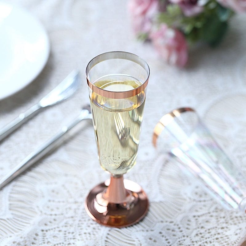 12 pcs 5 oz Clear with Rose Gold Rim Champagne Flutes - Disposable Tableware DSP_CUCP002_5_CLRG2