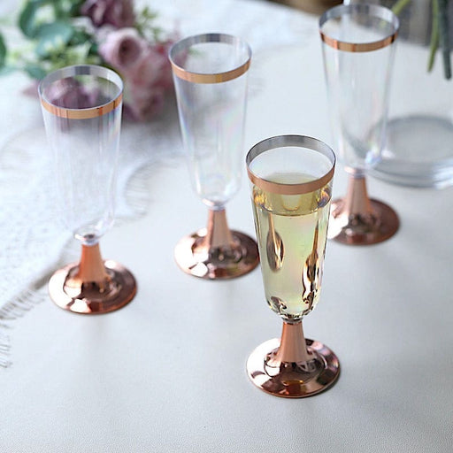 12 pcs 5 oz Clear with Rose Gold Rim Champagne Flutes - Disposable Tableware DSP_CUCP002_5_CLRG2