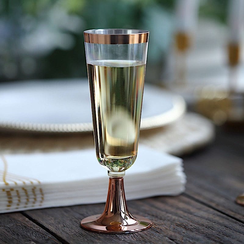 12 pcs 5 oz Clear with Rose Gold Rim Champagne Flutes - Disposable Tableware DSP_CUCP002_5_CLRG2