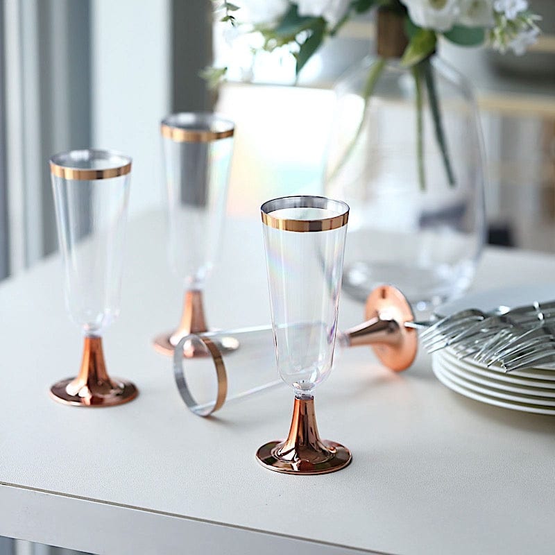 12 pcs 5 oz Clear with Rose Gold Rim Champagne Flutes - Disposable Tableware DSP_CUCP002_5_CLRG2
