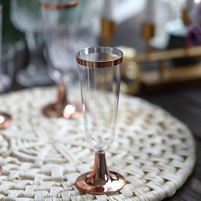 12 pcs 5 oz Clear with Rose Gold Rim Champagne Flutes - Disposable Tableware DSP_CUCP002_5_CLRG2