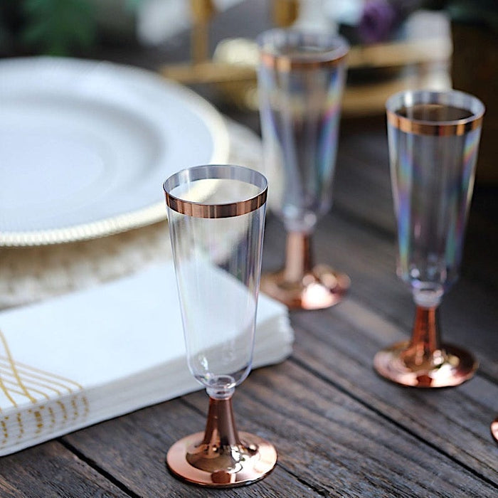 12 pcs 5 oz Clear with Rose Gold Rim Champagne Flutes - Disposable Tableware DSP_CUCP002_5_CLRG2
