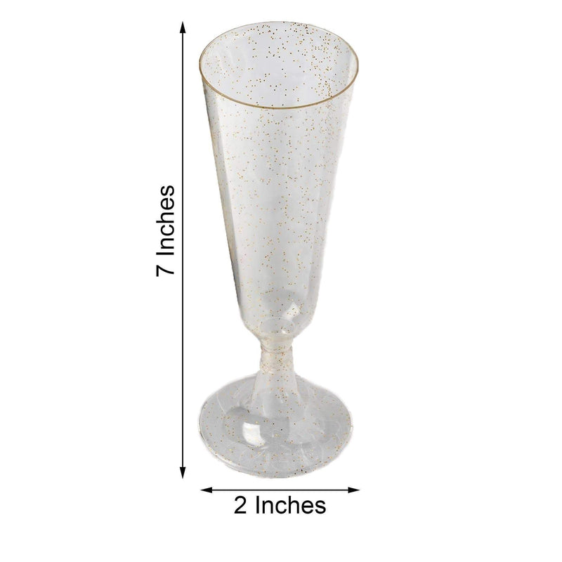 12 pcs 5 oz. Glittered Champagne Plastic Flutes Glasses - Disposable Tableware