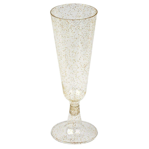 12 pcs 5 oz. Glittered Champagne Plastic Flutes Glasses - Disposable Tableware PLST_CU0057_CLRG