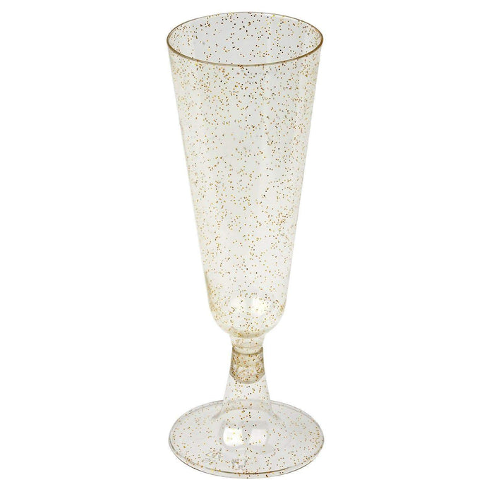 12 pcs 5 oz. Glittered Champagne Plastic Flutes Glasses - Disposable Tableware PLST_CU0057_CLRG