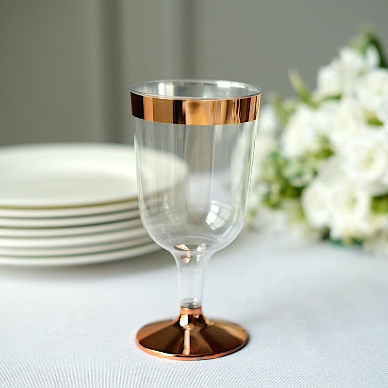 12 pcs 6.5 oz Clear with Rose Gold Rim Goblets Glasses - Disposable Tableware DSP_CUWN002_8_CLRG2
