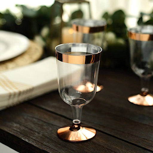 12 pcs 6.5 oz Clear with Rose Gold Rim Goblets Glasses - Disposable Tableware DSP_CUWN002_8_CLRG2