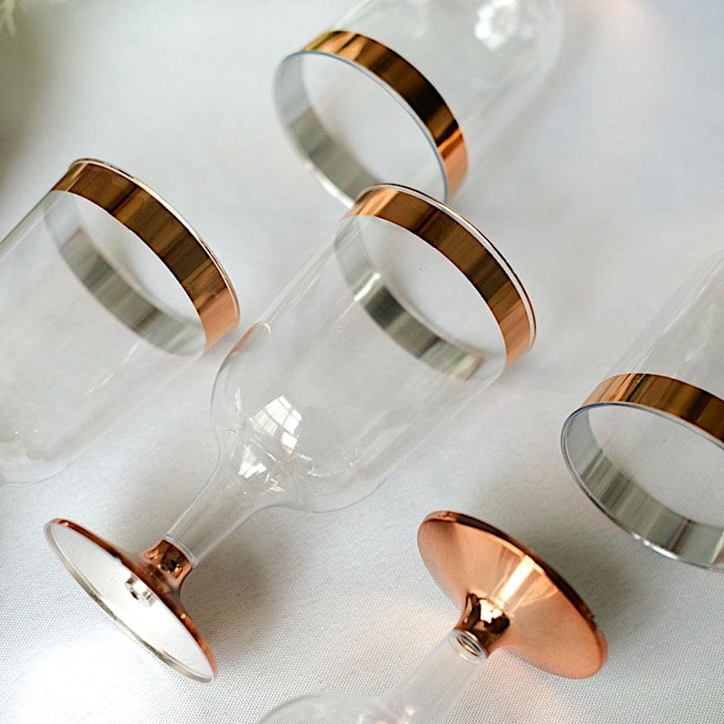 12 pcs 6.5 oz Clear with Rose Gold Rim Goblets Glasses - Disposable Tableware DSP_CUWN002_8_CLRG2