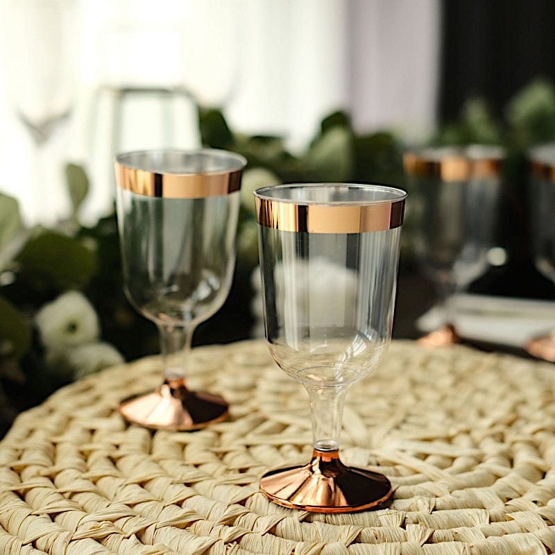 12 pcs 6.5 oz Clear with Rose Gold Rim Goblets Glasses - Disposable Tableware DSP_CUWN002_8_CLRG2