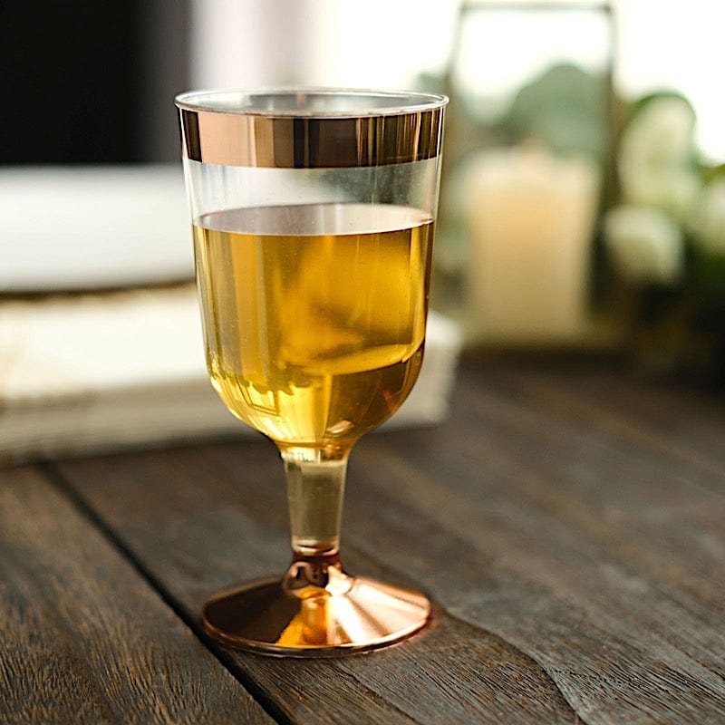 12 pcs 6.5 oz Clear with Rose Gold Rim Goblets Glasses - Disposable Tableware DSP_CUWN002_8_CLRG2