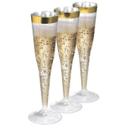 12 pcs 6 oz. Clear with Gold Rim Champagne Plastic Flutes Glasses - Disposable Tableware PLST_CU0063_GOLD