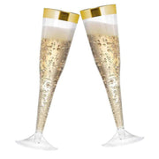 12 pcs 6 oz. Clear with Gold Rim Champagne Plastic Flutes Glasses - Disposable Tableware PLST_CU0063_GOLD