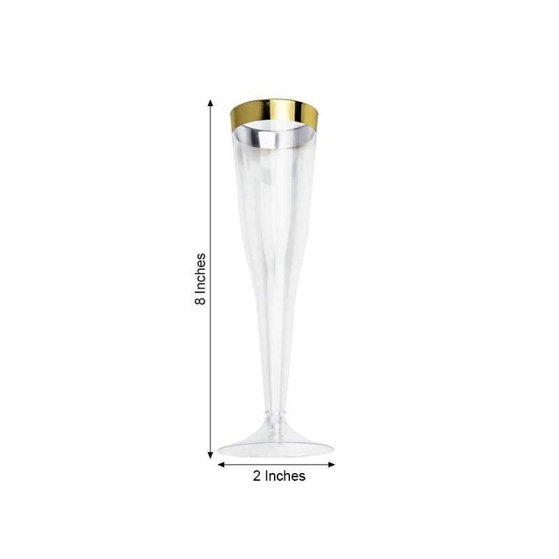12 pcs 6 oz. Clear with Gold Rim Champagne Plastic Flutes Glasses - Disposable Tableware PLST_CU0063_GOLD