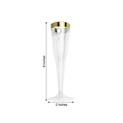 12 pcs 6 oz. Clear with Gold Rim Champagne Plastic Flutes Glasses - Disposable Tableware PLST_CU0063_GOLD